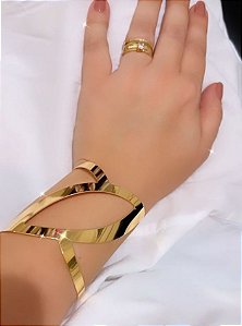 Bracelete Luxo Desing Dourado Grande Fino - Semijoia Banhada ouro 18K
