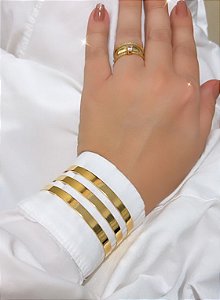 Bracelete Três linhas Grossas Dourado Grande Fino Liso - Semijoia Banhada ouro 18K