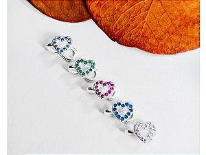 Piercing Fake Coração Cravejado Cores Prata 925