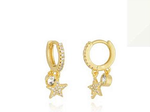 Brinco Argolinha Estrelinha+ Ponto de Luz Cravejado Microzircônias - Semijoia Ouro 18k