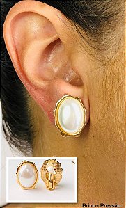 Brinco de Pressão de Pérola  - Semijóia Banhado 18K