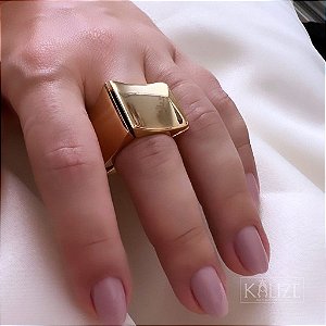 Anel Quadrado Ajustável/Regulavel - Banhado a Ouro 18k - Semijoia
