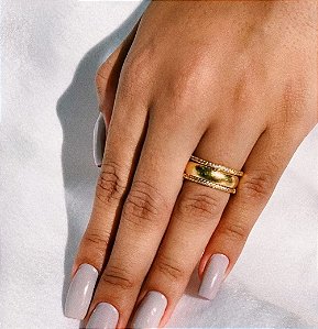 Anel Aparador Cravejado Fino Minimalista - Banhado a Ouro 18k - Semijoia