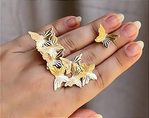 Ear Cuff Borboletas Semijóia Banho Prata e Dourado