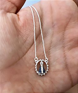 Colar Nossa Senhora Manto Cravejado Azul - Prata925