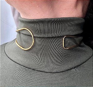 Aro/ Chocker /Gargantilha/Duplo Liso de Encaixe Duas Finalizações - Semijoia Banhada Ouro 18 K