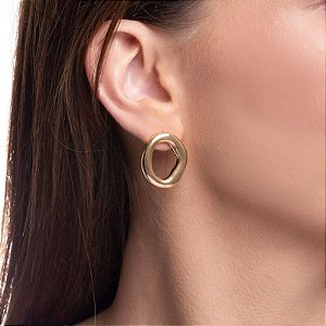 Brinco Circulo Orgnâico ou Argola Frontal Orgânica Grossa Vazada - Semijoia Banhada no Ouro 18K  ou Prata 925