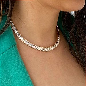 Colar Choker Riviera Baguete de 5,7mm   - Semijoia Banhada a Ouro 18k