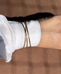 Bracelete Três Fios Liso - Semijoia Banhada ouro 18K