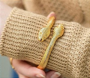 Bracelete Cobra Trabalhado Feixo Encaixe Banho Dourado Ouro 18K e Banho Prata 925- Semijoia