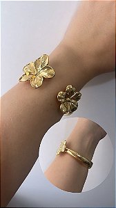 Bracelete de Flores/FLOR Flor Trabalhado - Semijoia Banhada a Ouro 18K