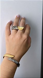 Bracelete/Pulseira Encaixe Dois Banhos Martelado - Elegante- Semijoia Banho Ouro 18K + Rodium