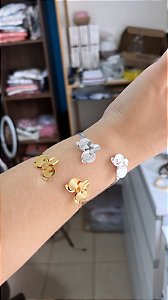 Bracelete Flor de Orquidea Ajustavel LIso - Banho Dourado Ouro 18K e Banho Prata 925- Semijoia