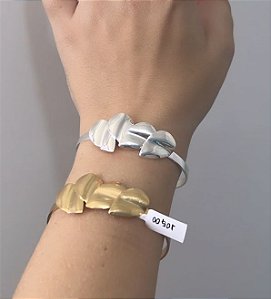 Bracelete Folhas Liso Encaixe Banho Dourado Ouro 18K e Banho Prata 925- Semijoia