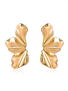 Brinco Flor Leque Lisa Média- Banhado a Ouro 18K - Semijoia