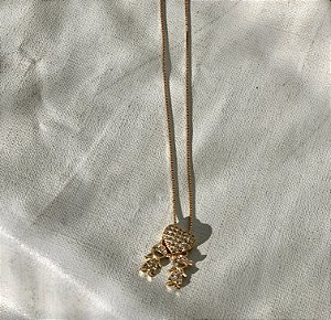Colar Filhos de Coração e Dois Meninos Todo Cravejado - Semijoia Banhada a Ouro 18k