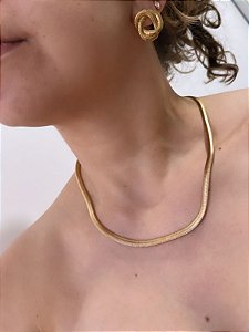 Colar Malha Corrente Lacraia/ Salamandra ou Serpente de 5mm - Semijoia Banhada a Ouro 18K