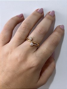 Anel Dois Botões  Cravejado  Delicado e Liso  Minimalista - Joinha - Semijoia Banhada a Ouro 18k