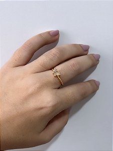 Anel de Borboleta Cravejada Minimalista - Joinha - Semijoia Banhada a Ouro 18k