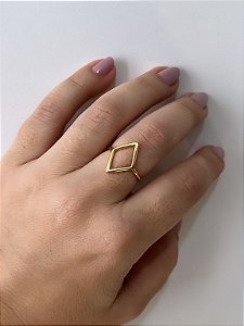Anel de Losango Vazado Minimalista Colecionaveis - Semijoia Banhada a Ouro 18k