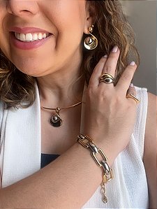 Conjunto Leia Duo - Colar Aro/Chocker e Brinco - Semijoia Banhada a Ouro 18K