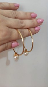 Brinco Argola Grande Com Perola - Semijoia Banhada a Ouro 18K