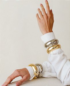 Bracelete Max Largo Liso  - Semijoia Banhada a Ouro 18K  ou Ródio