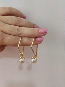 Brinco Argola Geometrica Fina Com Perola  - Semijoia Banhada a Ouro 18K