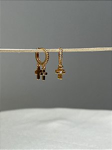 Argolinha com Pingente Duas Cruz - Semijoia Banhada a Ouro 18K
