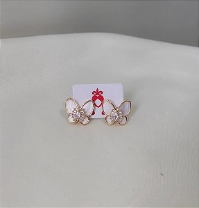 Brinco Borboleta Encanto - Pequeno de Madriperola e Zircônia - Semijoia Banhada Ouro 18K