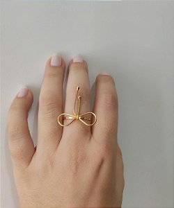 Anel Laço Fio com Bolinhas nas Pontas - Minimalista Ajustavel - Semijoia Banhada a Ouro 18K