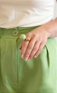 Anel Esfera Harmony Verde - Duas bolas - Semijoia Banhado a Ouro 18k
