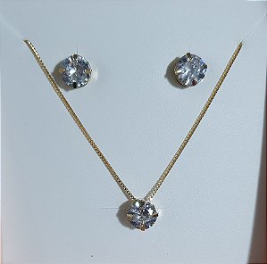 Conjunto Ponto de Luz 8mm -BRINCO + COLAR - Banhada a Ouro 18K - Semijoia