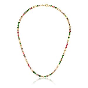 Colar choker Riviera Zirconia Coloridas (4mm)  - Semijoia Banhada a Ouro 18k