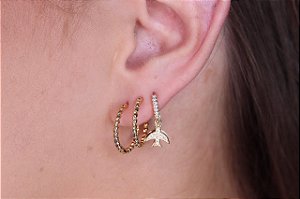 Brinco Argolinha Dois Passarinhos / Espirito Santo Zircônia - Semijoia Ouro 18k
