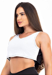 Blusa Feminina Alcinha Branca Com Tela Preta
