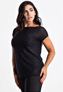 Blusa Fitness Tela Manga Curta Preto