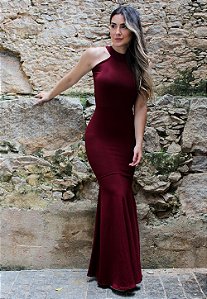 Vestido Feminino Longo Detalhe Pescoço Costa Aberta