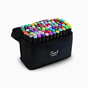 Conjunto de Canetas Marcador Permanente Ponta Dupla 80 Cores