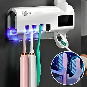 Suporte Dipenser Com Esterilizador UV Porta Escova e Pasta