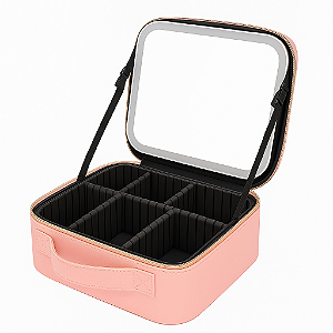 Maleta de Maquiagem com Espelho LED Rosa
