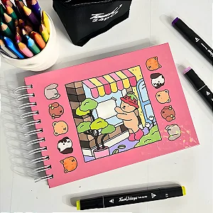Kit Livro De Colorir Capa Dura + 36 Canetinhas - ROSA