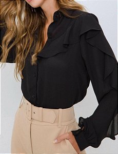 CAMISA RAQUEL PRETA BABADO