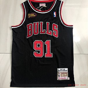 Camisa de Basquete Chicago Bulls Finals 1997/98 Bordado Denso Especial Hardwood Classics M&N - 91 Dennis Rodman