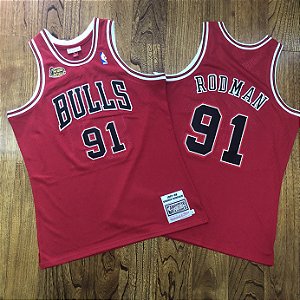 Camisa de Basquete Chicago Bulls Finals 1997/98 Bordado Denso Especial Hardwood Classics M&N - 91 Dennis Rodman