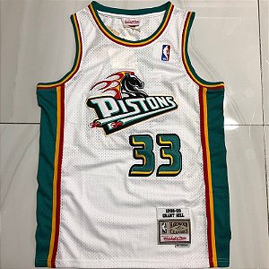 Camisa de Basquete Detroit Pistons 98/99 Versão Bordado Denso Hardwood Classics M&N - 33 Grant Hill
