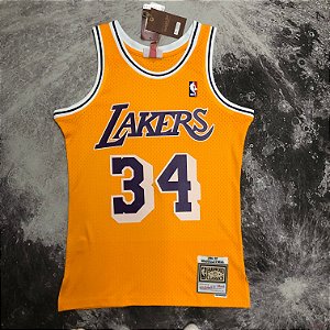 Camisa de Basquete Los Angeles Lakers 1996-97 Hardwood Classics M&N (Prensado a Quente) - 34 Shaquille O'neal