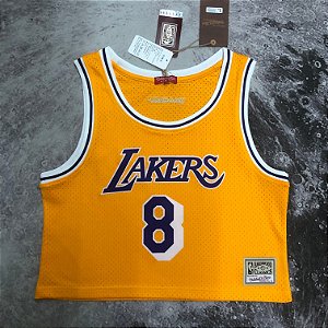 Camisa de Basquete Los Angeles Lakers Cropped para Mulheres Hardwood Classics M&N (Prensado a Quente) - 8 Kobe Bryant