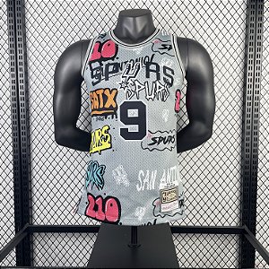 Camisa de Basquete San Antonio Spurs Especial Grafiti 2002-03 Hardwood Classics M&N (Prensado a Quente) - 9 Tony Parker