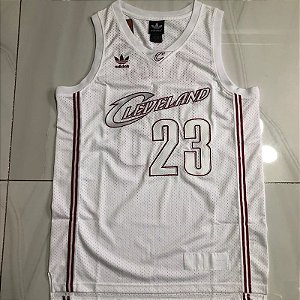 Camisa de Basquete Cleveland Cavaliers Retrô Adidas All White Bordado Denso - 23 Lebron James